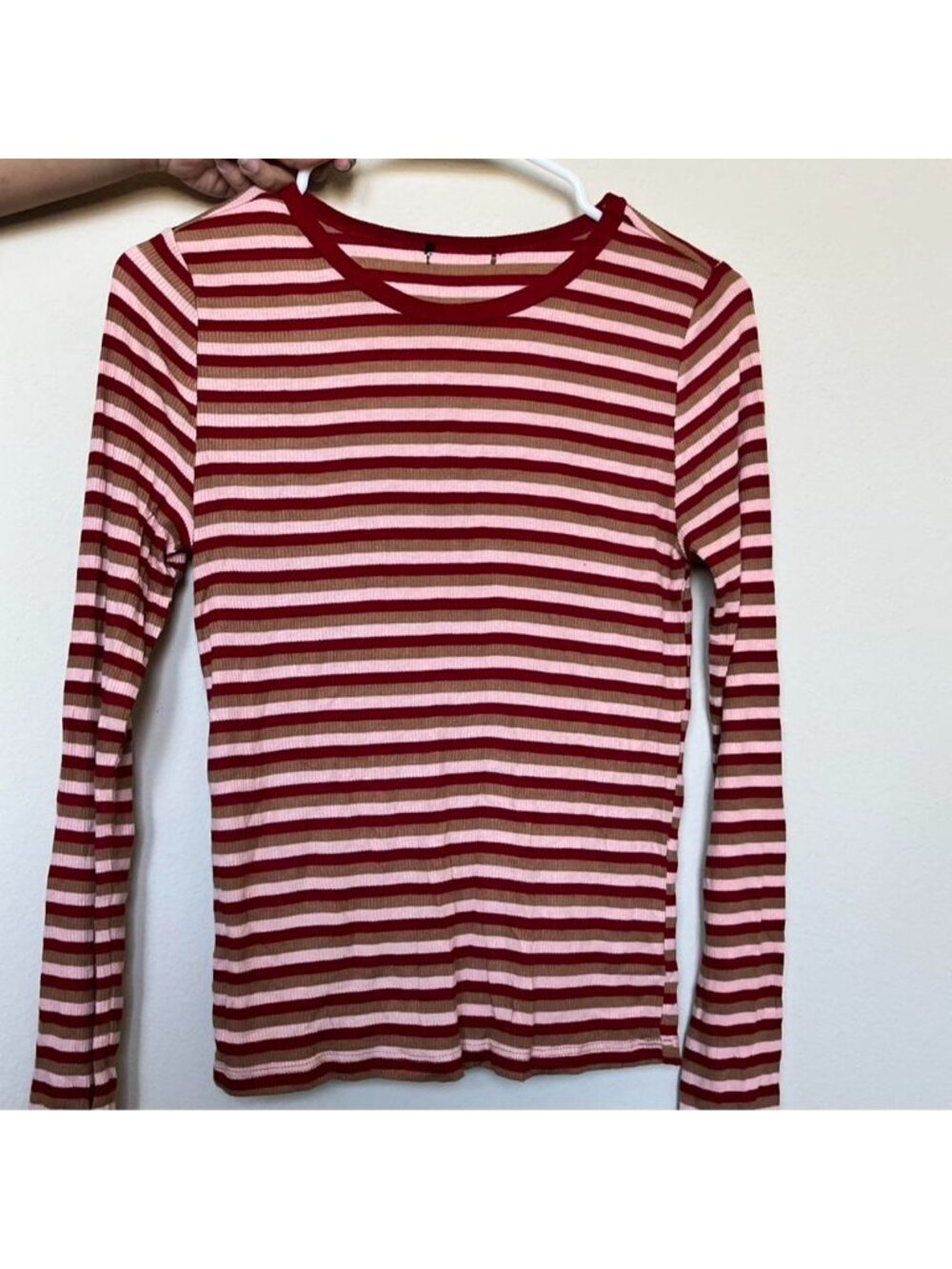 red + brown striped long sleeve top #striped #cute #boho #sweater #longsleeves